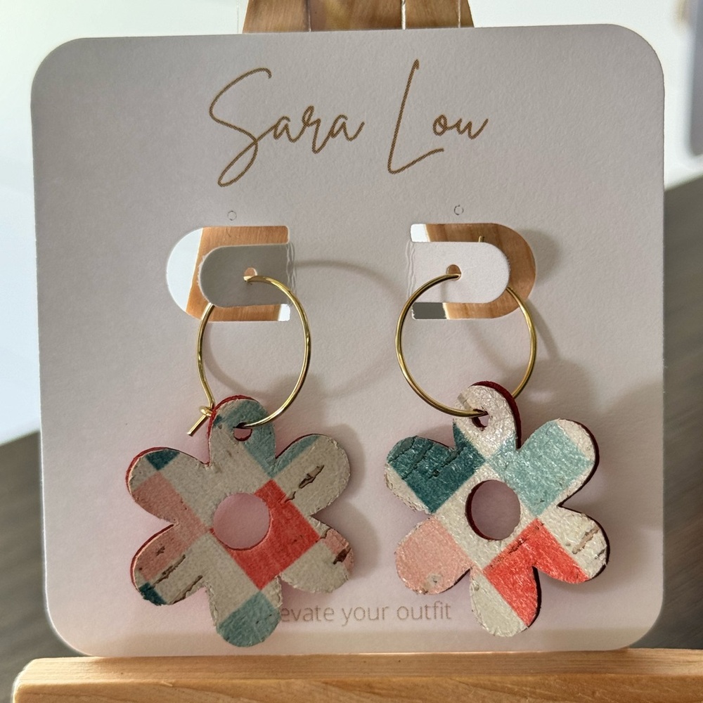 Sara Lou handmade leather flower earrings
